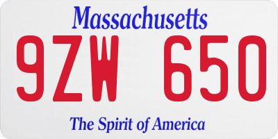 MA license plate 9ZW650