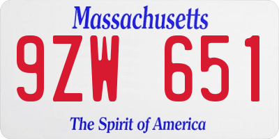 MA license plate 9ZW651