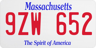 MA license plate 9ZW652