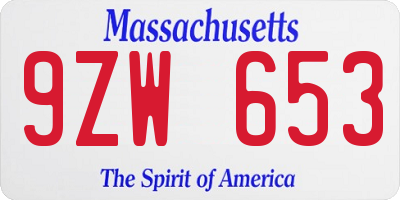 MA license plate 9ZW653