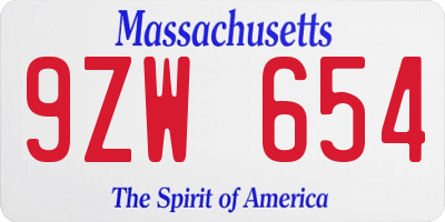 MA license plate 9ZW654