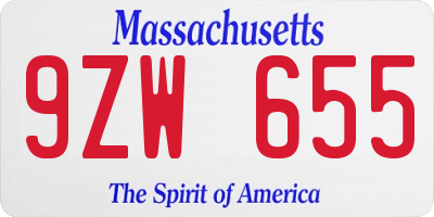 MA license plate 9ZW655