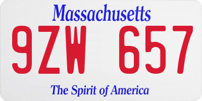 MA license plate 9ZW657