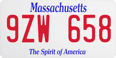 MA license plate 9ZW658