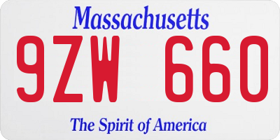 MA license plate 9ZW660