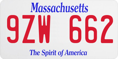 MA license plate 9ZW662