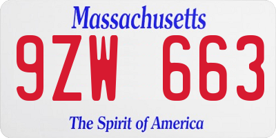 MA license plate 9ZW663