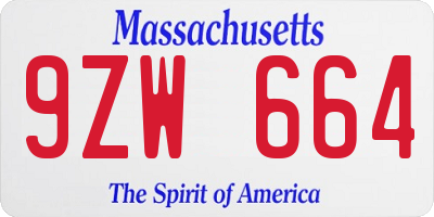 MA license plate 9ZW664