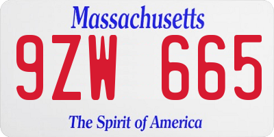 MA license plate 9ZW665