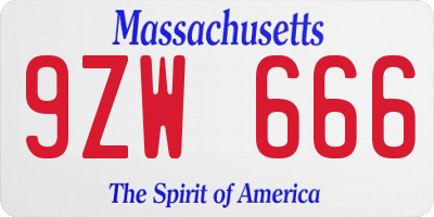 MA license plate 9ZW666