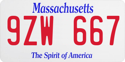 MA license plate 9ZW667