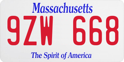 MA license plate 9ZW668