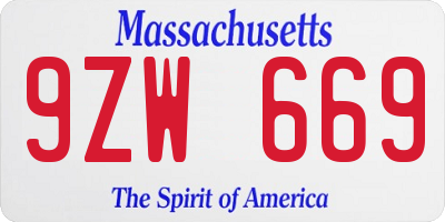 MA license plate 9ZW669