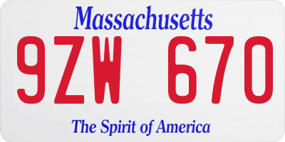 MA license plate 9ZW670