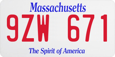 MA license plate 9ZW671