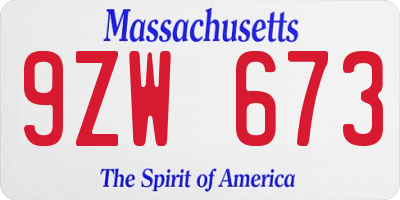 MA license plate 9ZW673