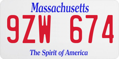 MA license plate 9ZW674