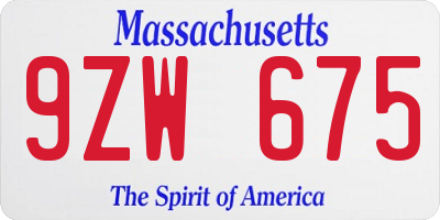 MA license plate 9ZW675