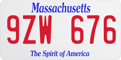 MA license plate 9ZW676