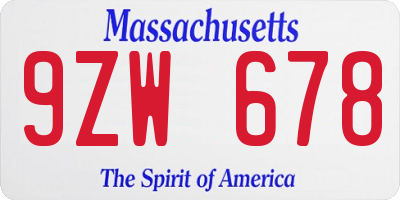 MA license plate 9ZW678