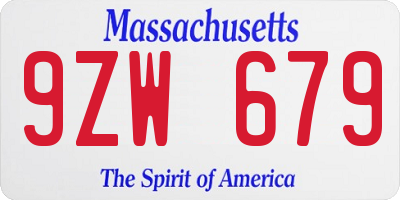 MA license plate 9ZW679