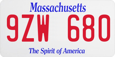 MA license plate 9ZW680