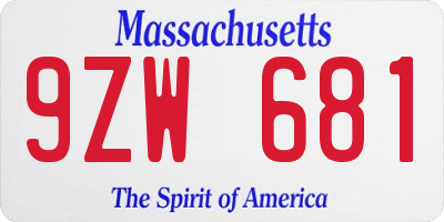 MA license plate 9ZW681