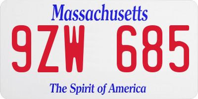 MA license plate 9ZW685