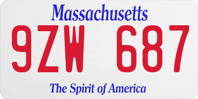 MA license plate 9ZW687