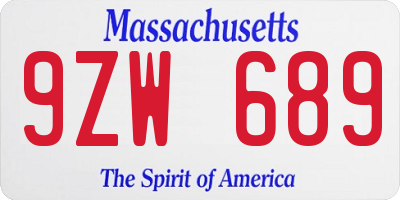 MA license plate 9ZW689