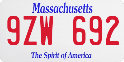 MA license plate 9ZW692