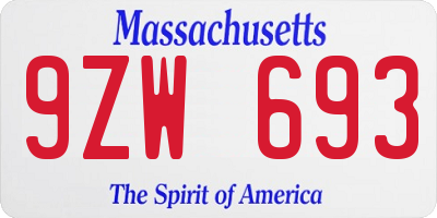 MA license plate 9ZW693