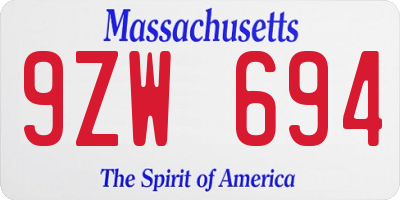 MA license plate 9ZW694