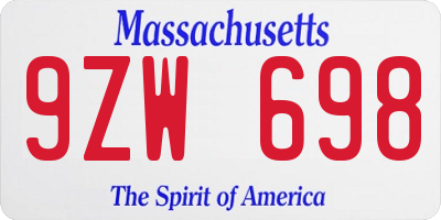 MA license plate 9ZW698