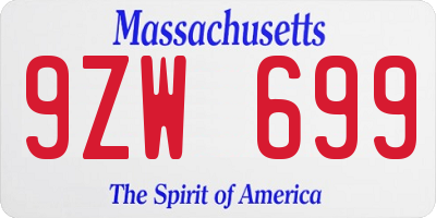 MA license plate 9ZW699