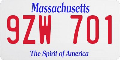 MA license plate 9ZW701