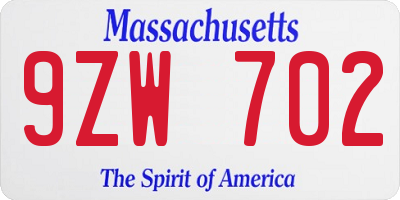 MA license plate 9ZW702