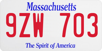 MA license plate 9ZW703