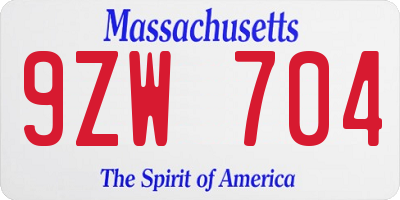 MA license plate 9ZW704