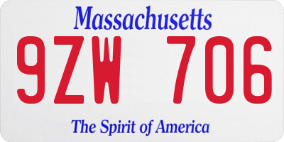 MA license plate 9ZW706