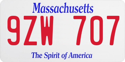 MA license plate 9ZW707