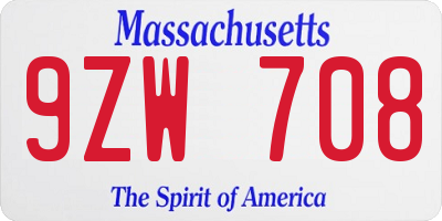 MA license plate 9ZW708