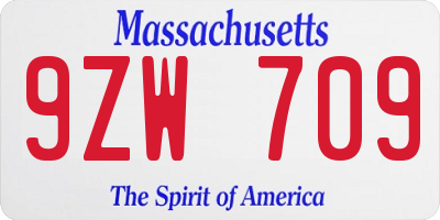 MA license plate 9ZW709