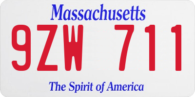 MA license plate 9ZW711