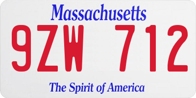 MA license plate 9ZW712