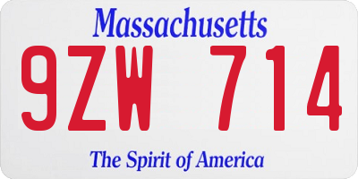 MA license plate 9ZW714