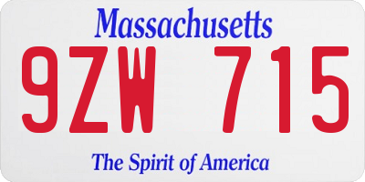 MA license plate 9ZW715