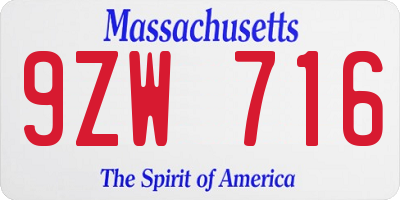 MA license plate 9ZW716