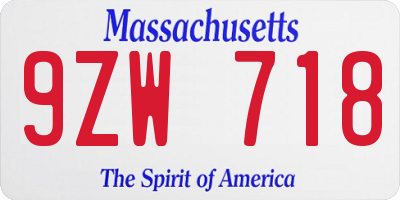 MA license plate 9ZW718