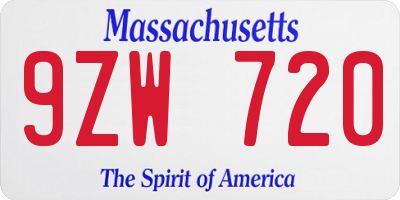 MA license plate 9ZW720